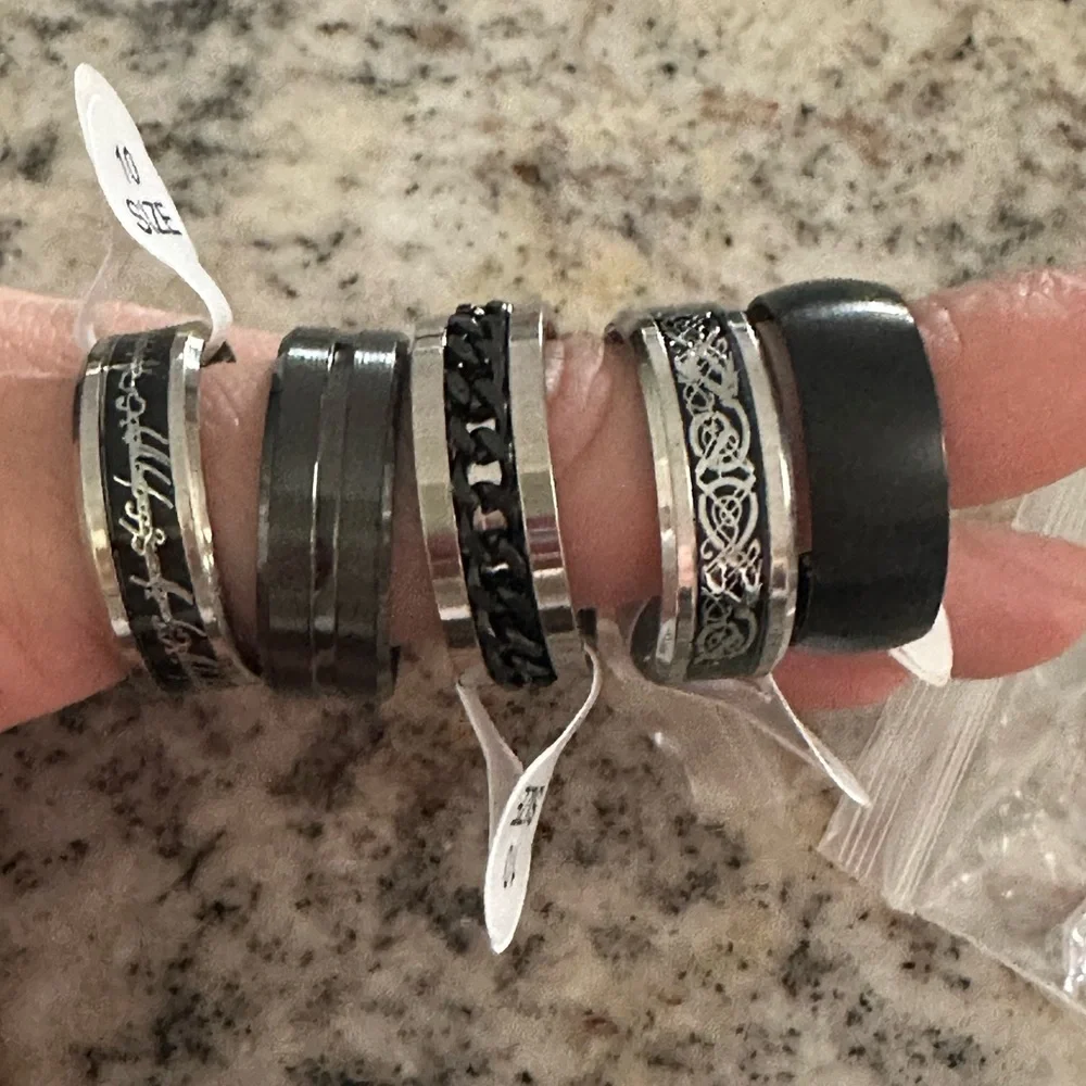 Assorted Silver and Black Rings - Picture 2 of 4
